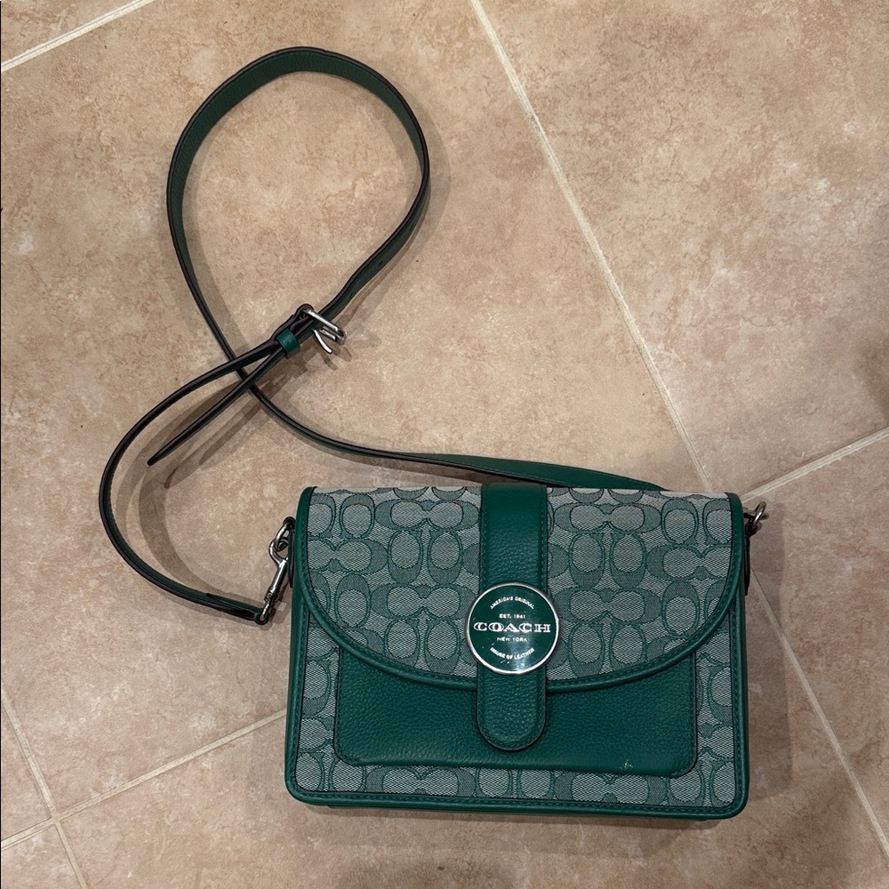 Coach Signature Green Jacquard Flap Crossbody Bag